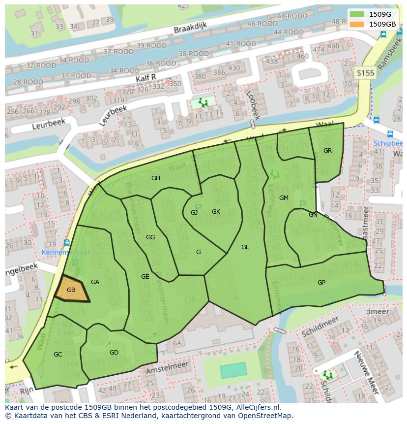 Afbeelding van het postcodegebied 1509 GB op de kaart.