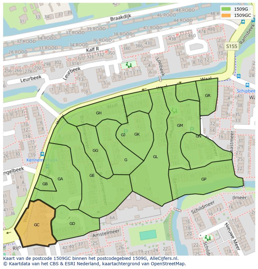 Afbeelding van het postcodegebied 1509 GC op de kaart.