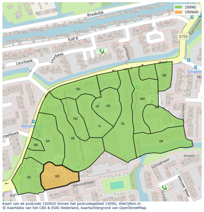 Afbeelding van het postcodegebied 1509 GD op de kaart.