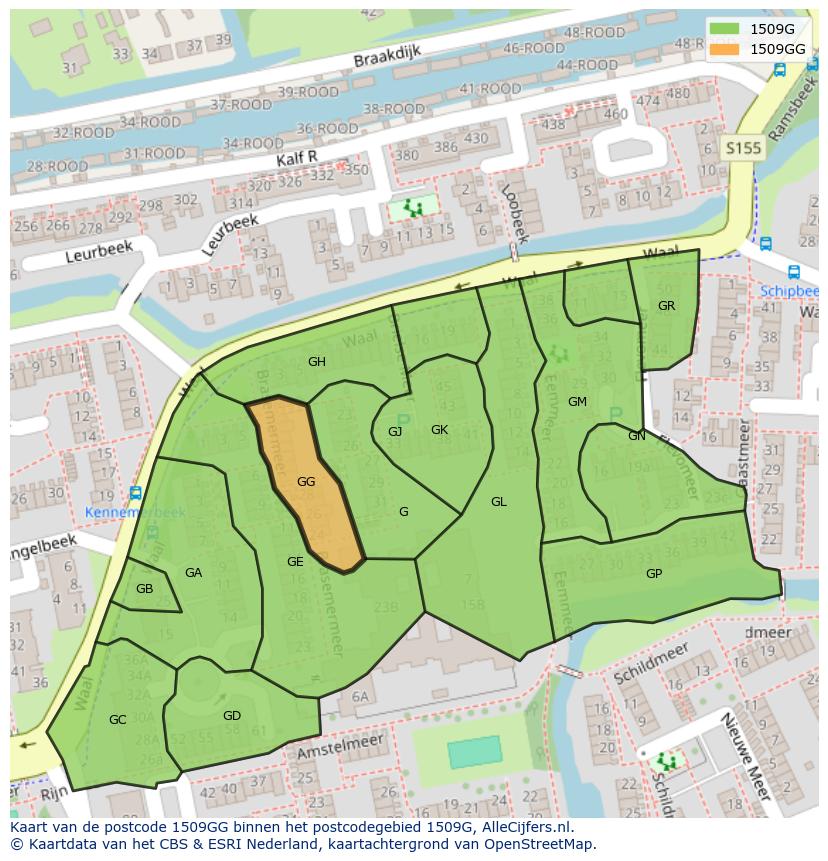 Afbeelding van het postcodegebied 1509 GG op de kaart.