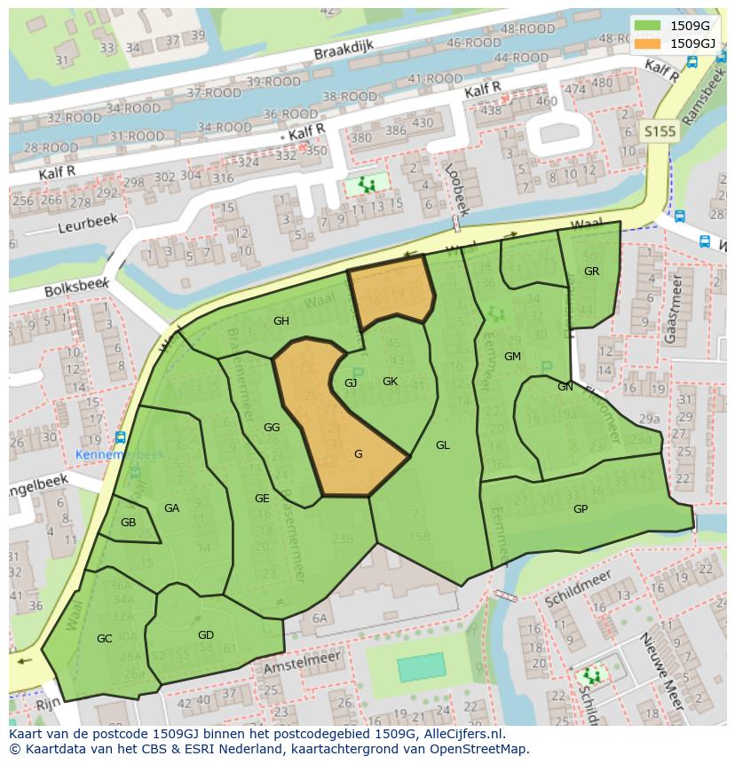 Afbeelding van het postcodegebied 1509 GJ op de kaart.