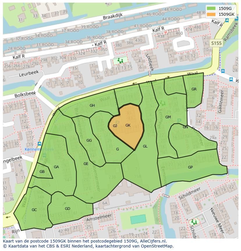 Afbeelding van het postcodegebied 1509 GK op de kaart.