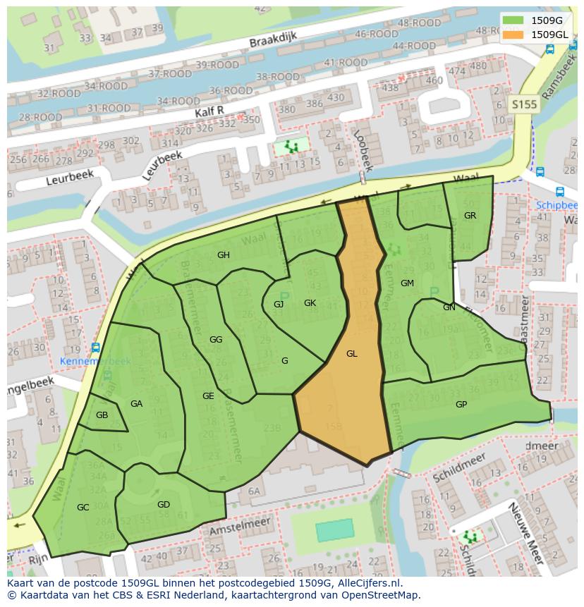 Afbeelding van het postcodegebied 1509 GL op de kaart.