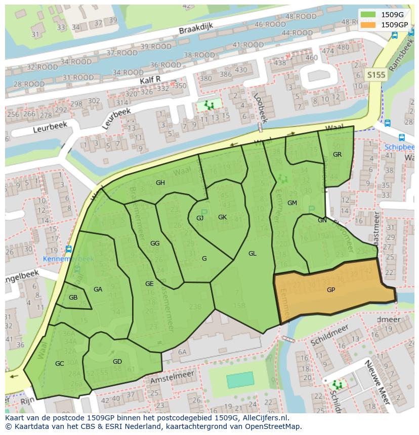 Afbeelding van het postcodegebied 1509 GP op de kaart.