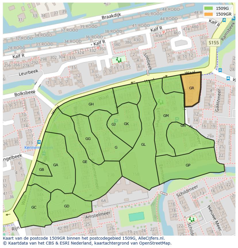 Afbeelding van het postcodegebied 1509 GR op de kaart.