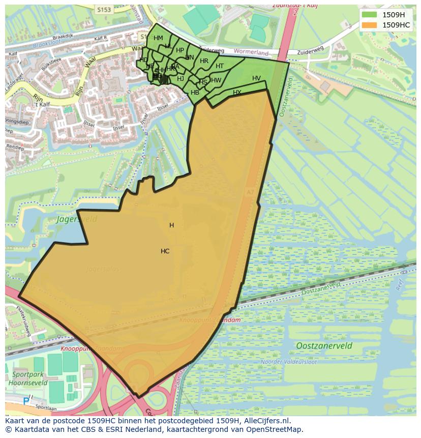 Afbeelding van het postcodegebied 1509 HC op de kaart.