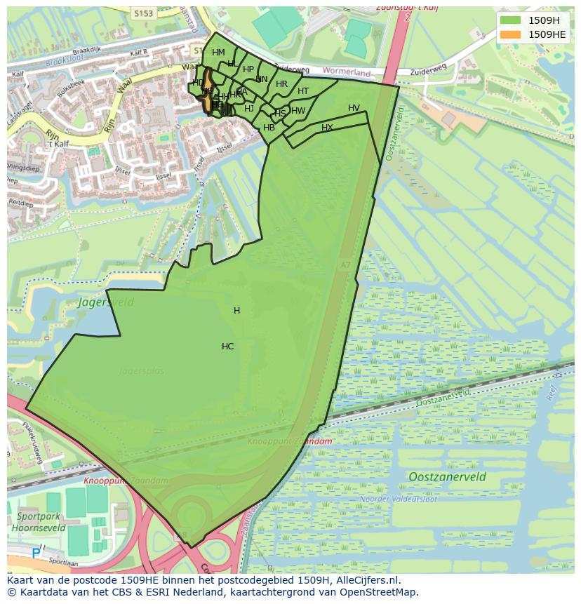 Afbeelding van het postcodegebied 1509 HE op de kaart.