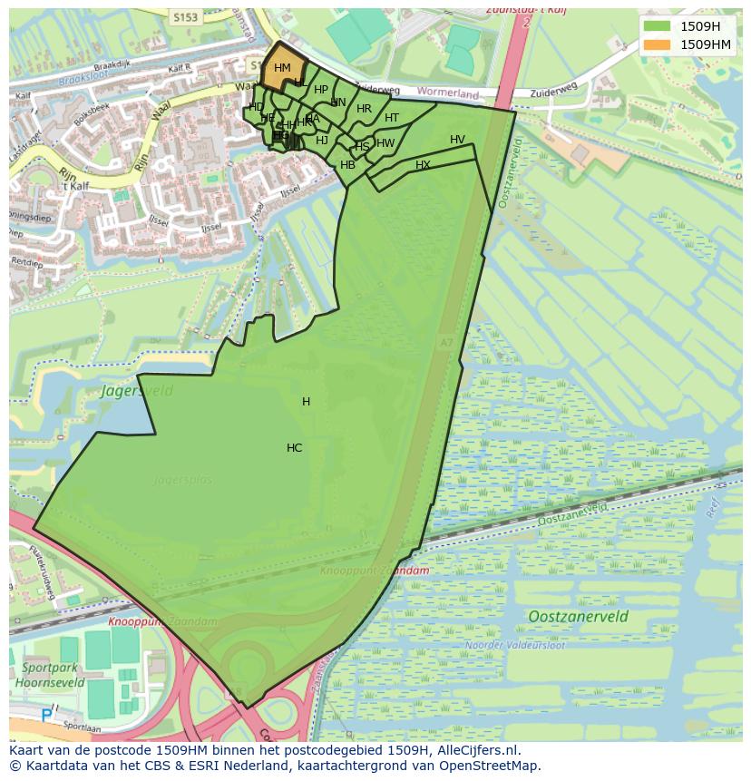 Afbeelding van het postcodegebied 1509 HM op de kaart.