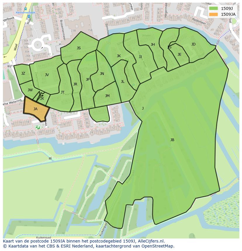Afbeelding van het postcodegebied 1509 JA op de kaart.