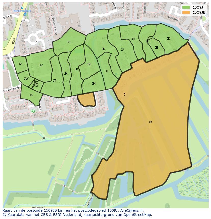 Afbeelding van het postcodegebied 1509 JB op de kaart.