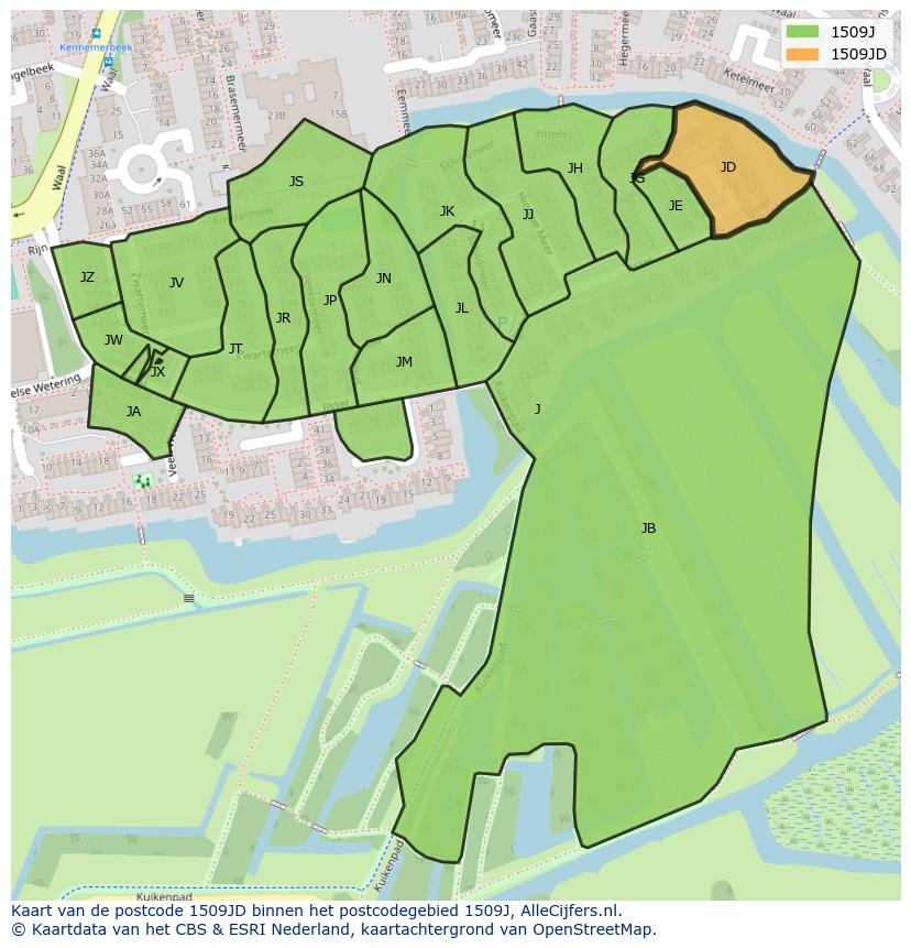 Afbeelding van het postcodegebied 1509 JD op de kaart.