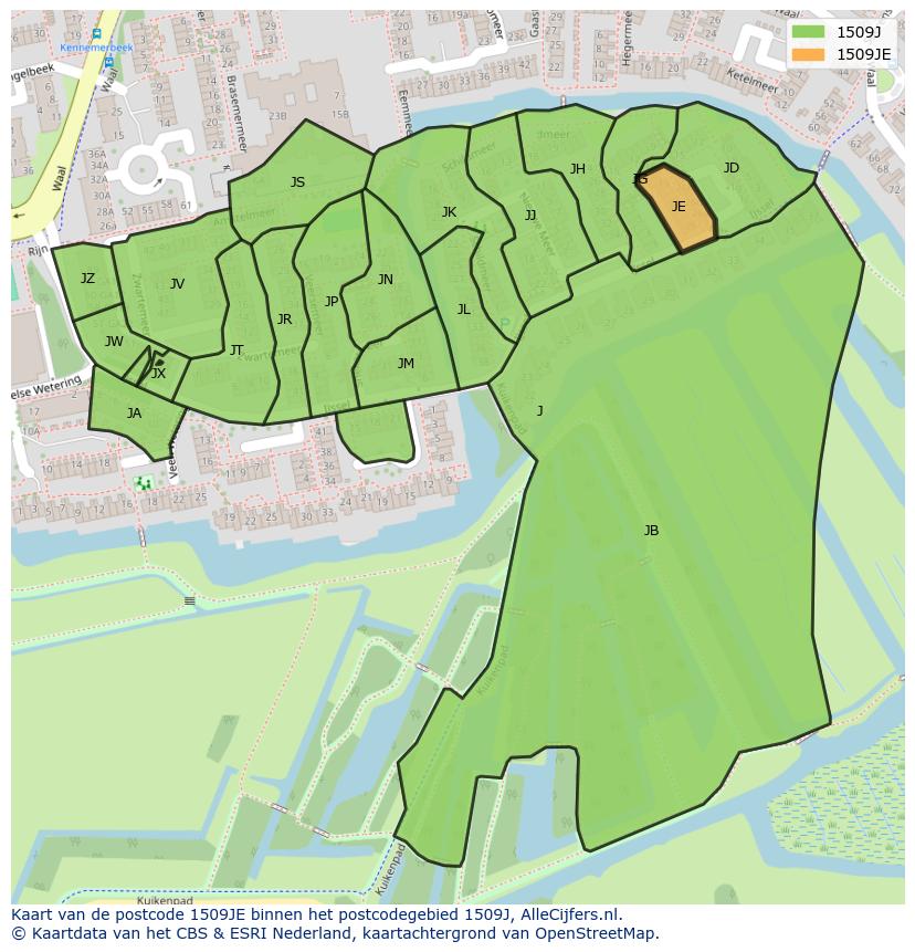 Afbeelding van het postcodegebied 1509 JE op de kaart.