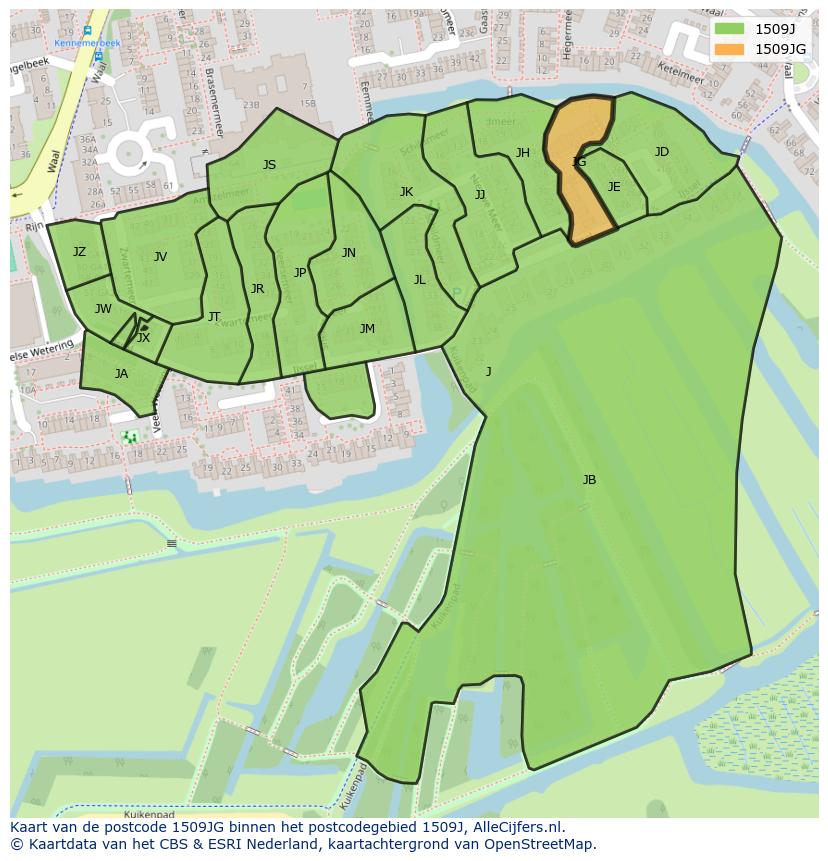 Afbeelding van het postcodegebied 1509 JG op de kaart.