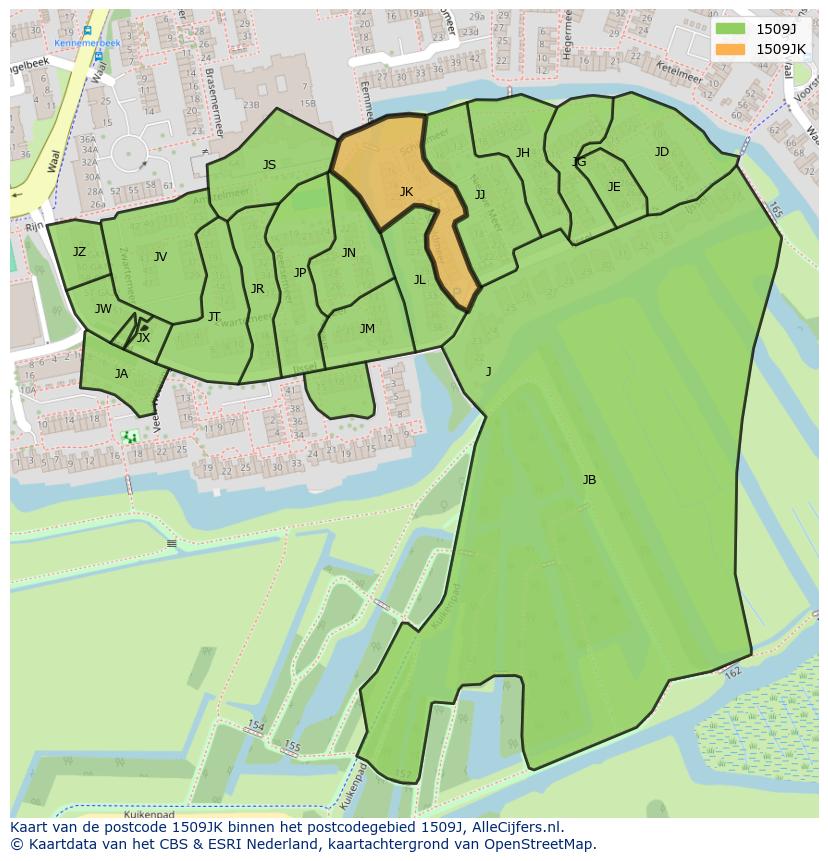 Afbeelding van het postcodegebied 1509 JK op de kaart.