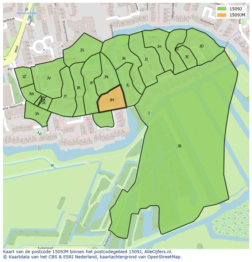 Afbeelding van het postcodegebied 1509 JM op de kaart.