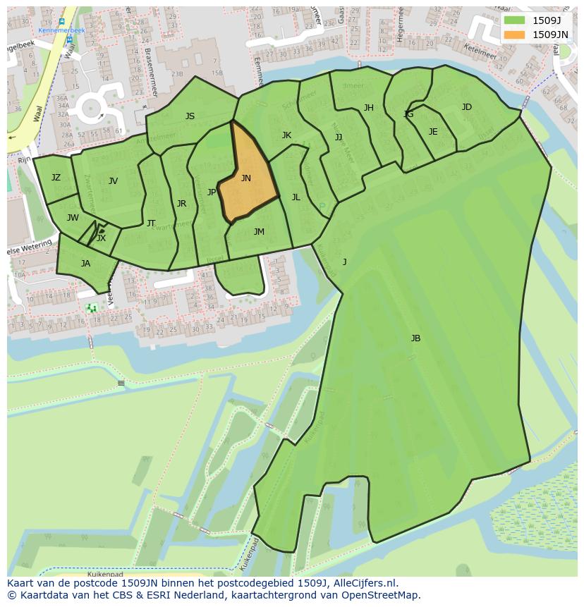 Afbeelding van het postcodegebied 1509 JN op de kaart.