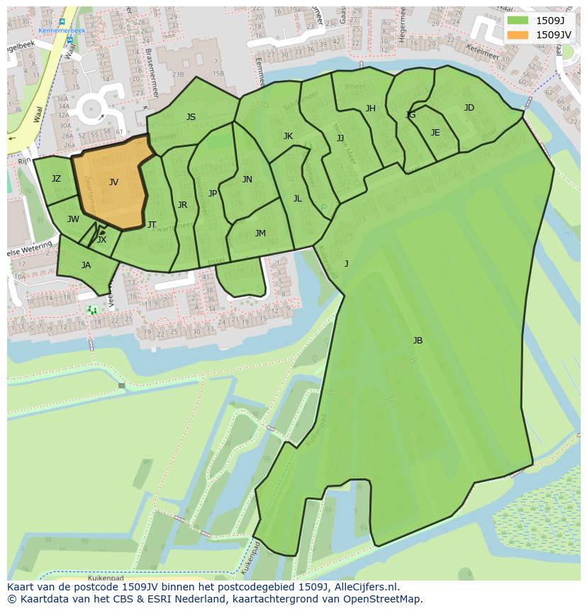 Afbeelding van het postcodegebied 1509 JV op de kaart.