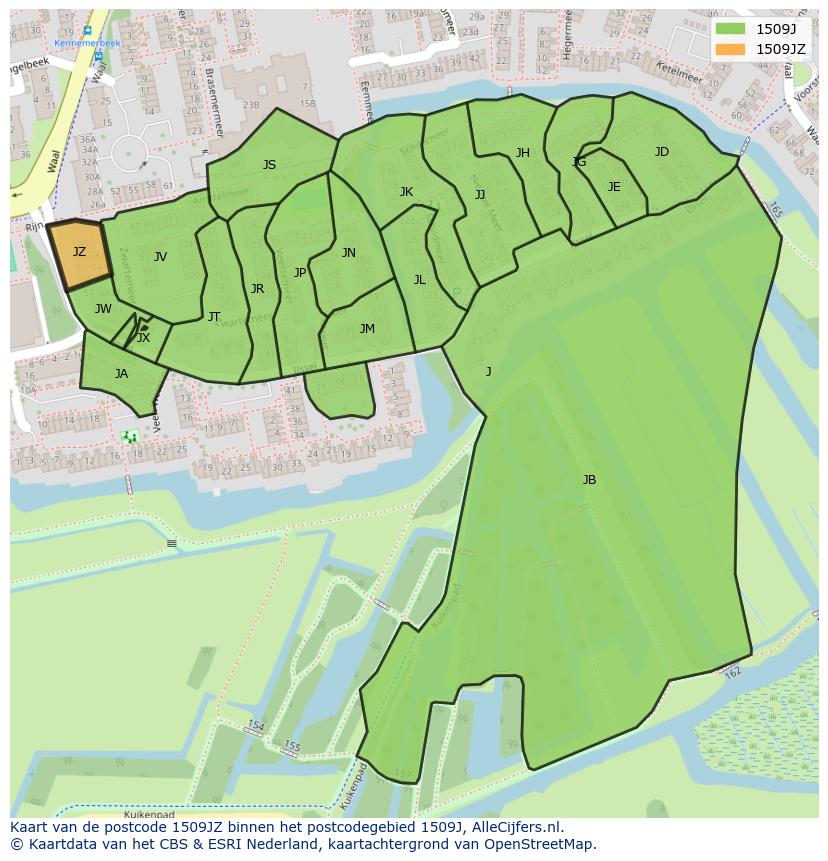 Afbeelding van het postcodegebied 1509 JZ op de kaart.