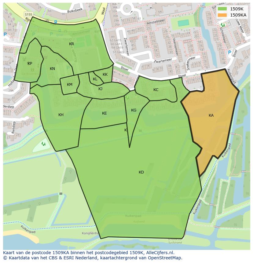 Afbeelding van het postcodegebied 1509 KA op de kaart.