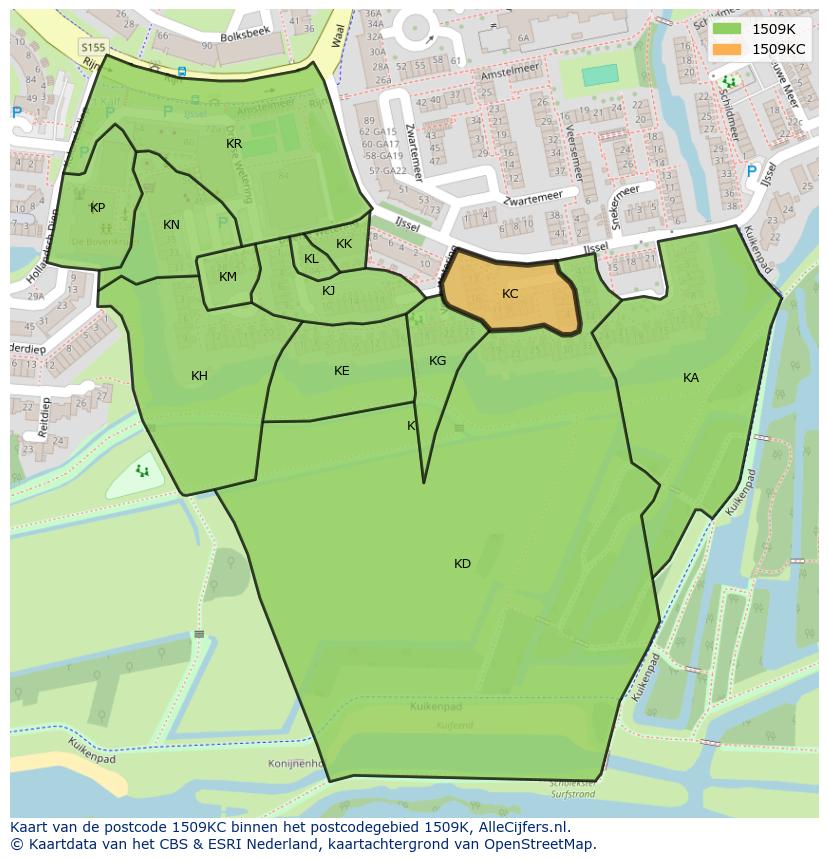 Afbeelding van het postcodegebied 1509 KC op de kaart.