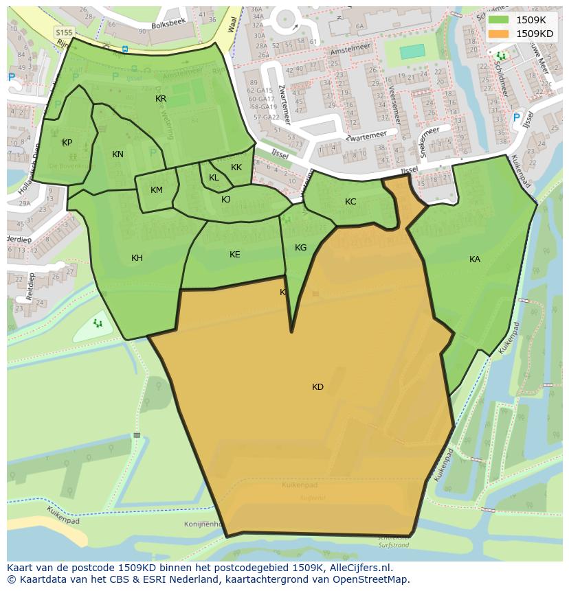 Afbeelding van het postcodegebied 1509 KD op de kaart.