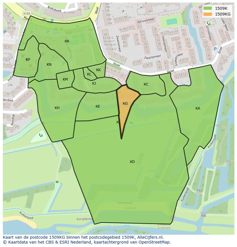 Afbeelding van het postcodegebied 1509 KG op de kaart.