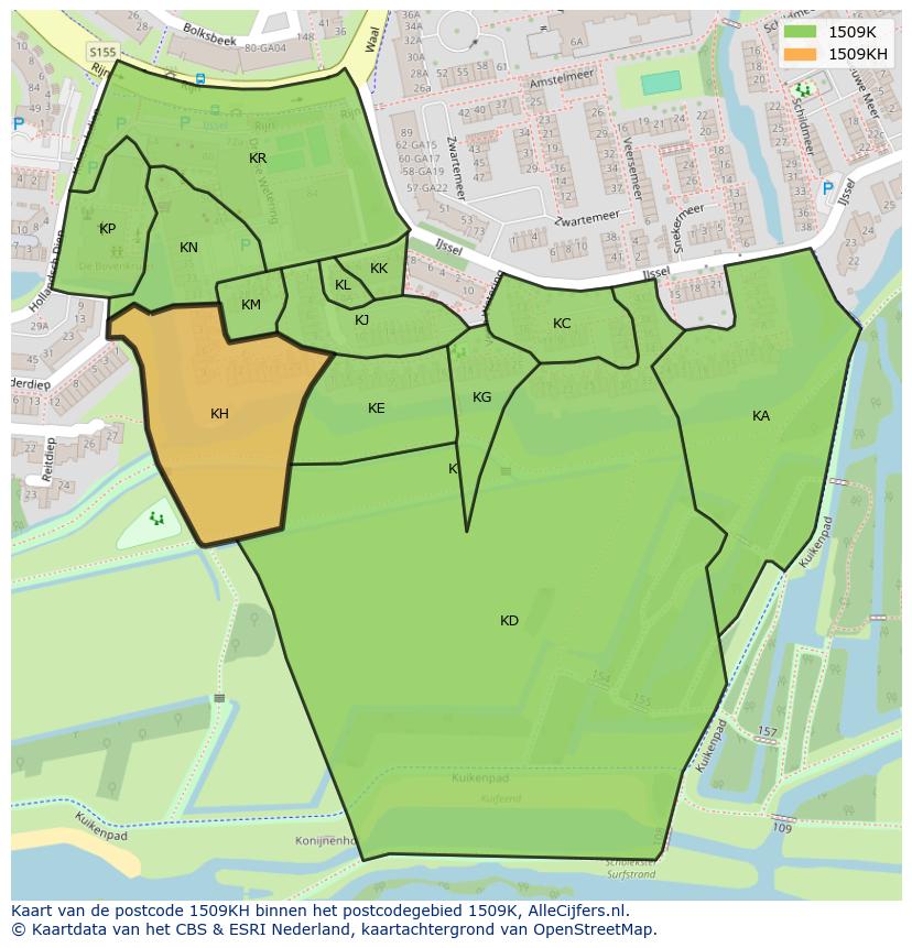 Afbeelding van het postcodegebied 1509 KH op de kaart.