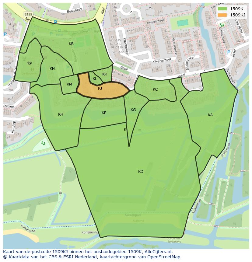 Afbeelding van het postcodegebied 1509 KJ op de kaart.