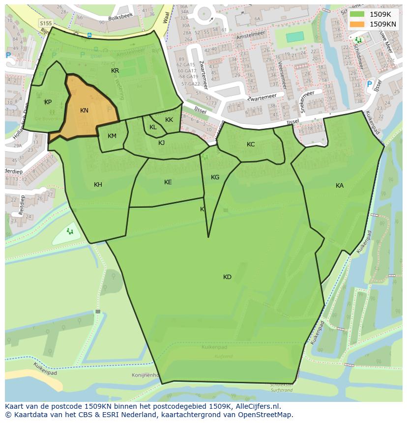 Afbeelding van het postcodegebied 1509 KN op de kaart.