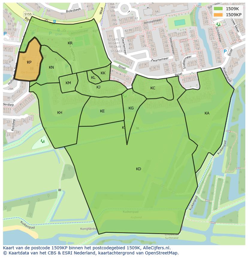 Afbeelding van het postcodegebied 1509 KP op de kaart.