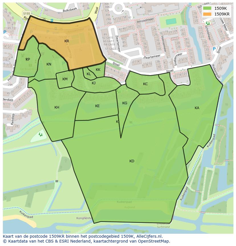 Afbeelding van het postcodegebied 1509 KR op de kaart.