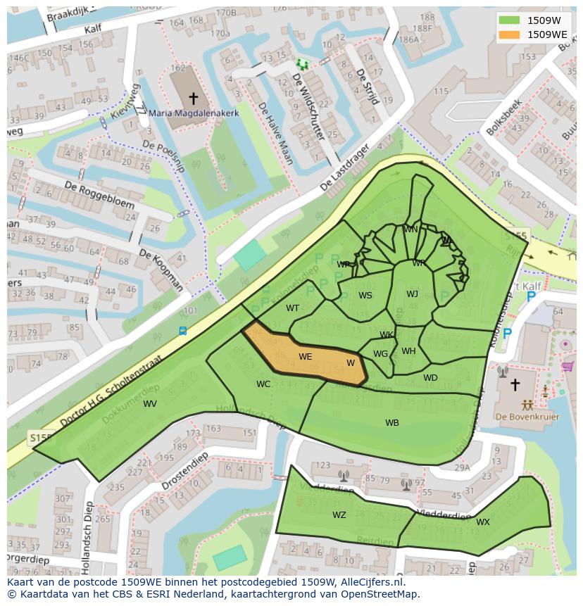 Afbeelding van het postcodegebied 1509 WE op de kaart.