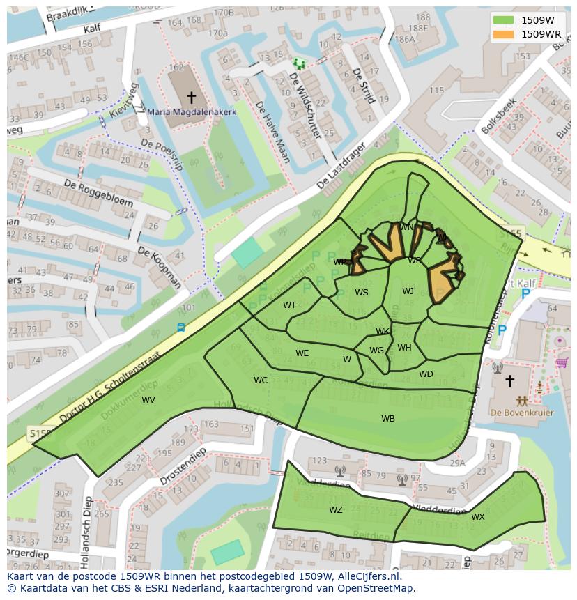 Afbeelding van het postcodegebied 1509 WR op de kaart.