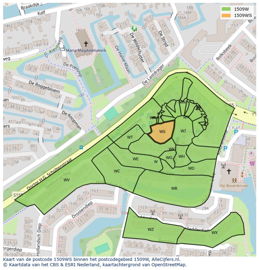 Afbeelding van het postcodegebied 1509 WS op de kaart.