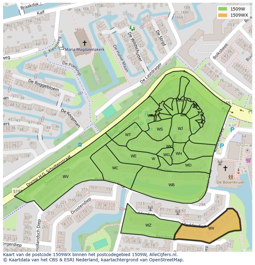 Afbeelding van het postcodegebied 1509 WX op de kaart.