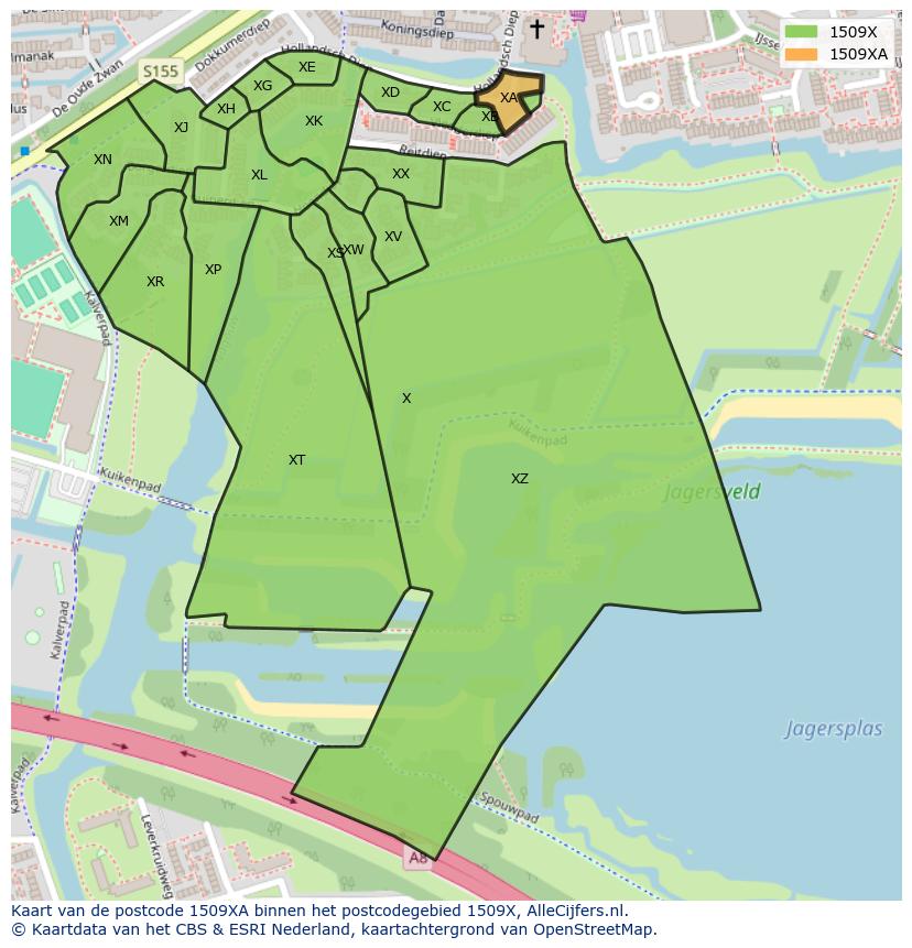 Afbeelding van het postcodegebied 1509 XA op de kaart.