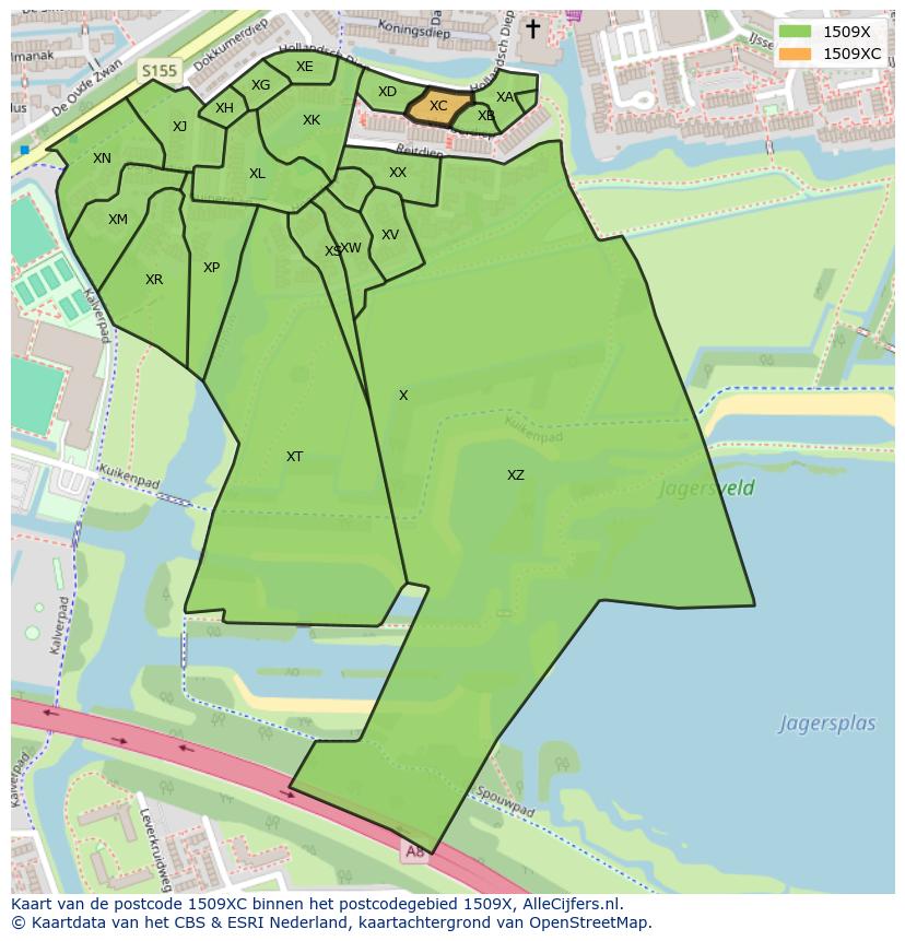 Afbeelding van het postcodegebied 1509 XC op de kaart.