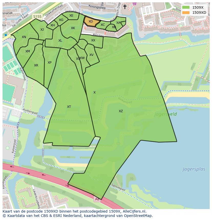 Afbeelding van het postcodegebied 1509 XD op de kaart.