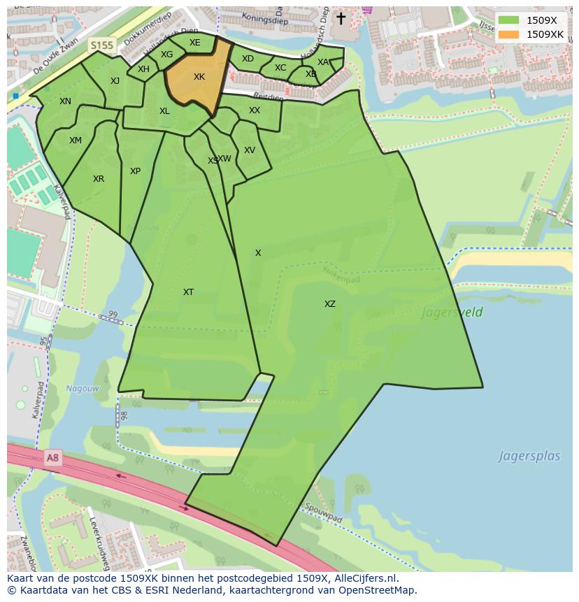 Afbeelding van het postcodegebied 1509 XK op de kaart.