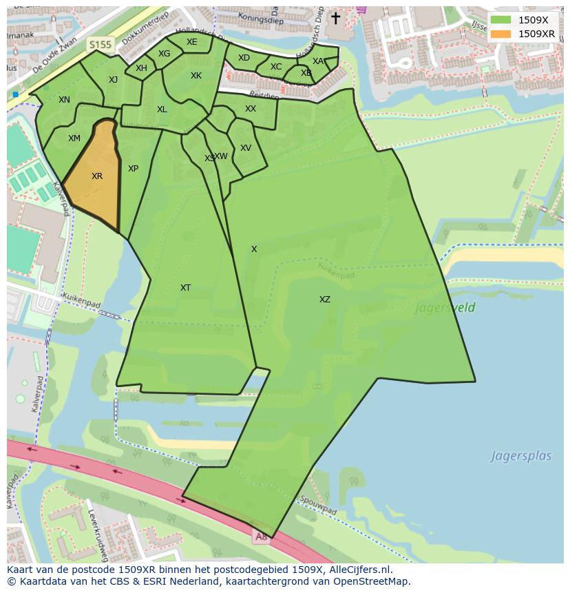 Afbeelding van het postcodegebied 1509 XR op de kaart.