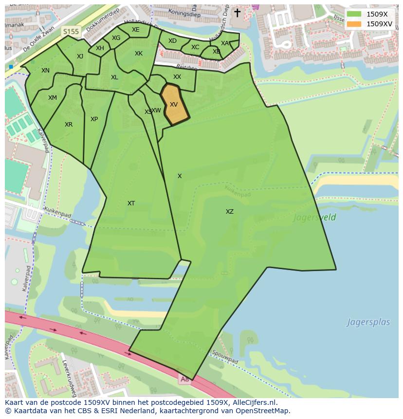 Afbeelding van het postcodegebied 1509 XV op de kaart.