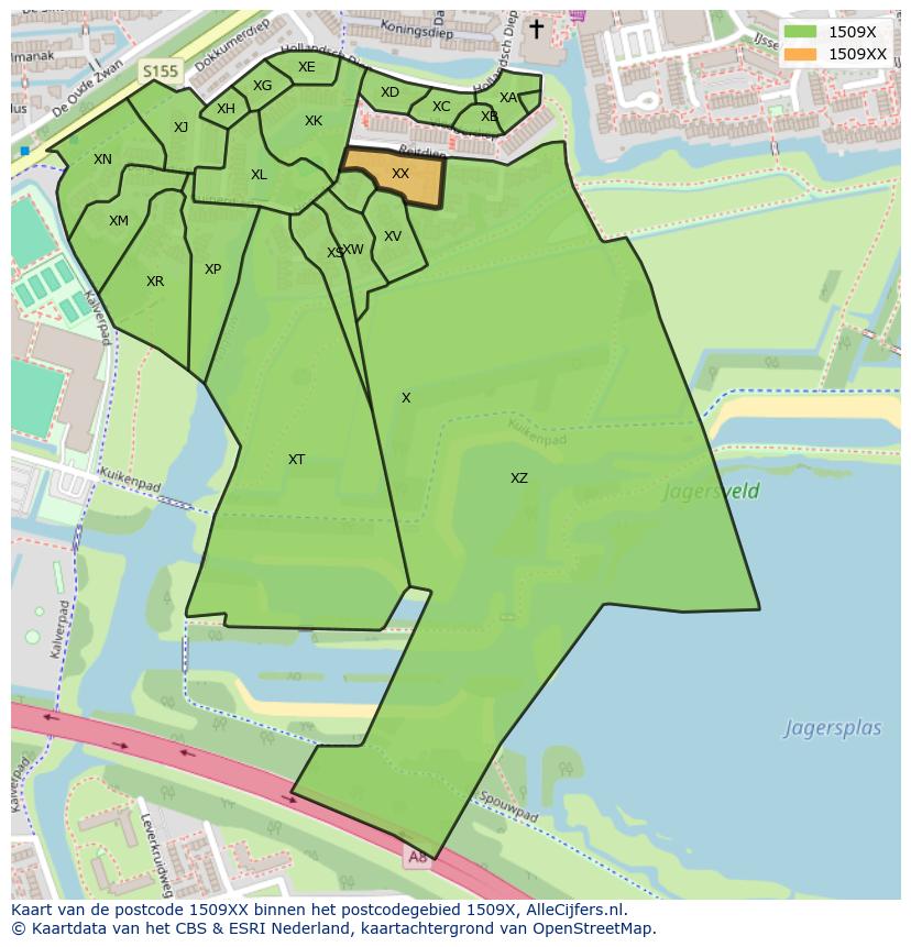 Afbeelding van het postcodegebied 1509 XX op de kaart.