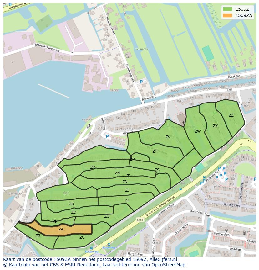 Afbeelding van het postcodegebied 1509 ZA op de kaart.
