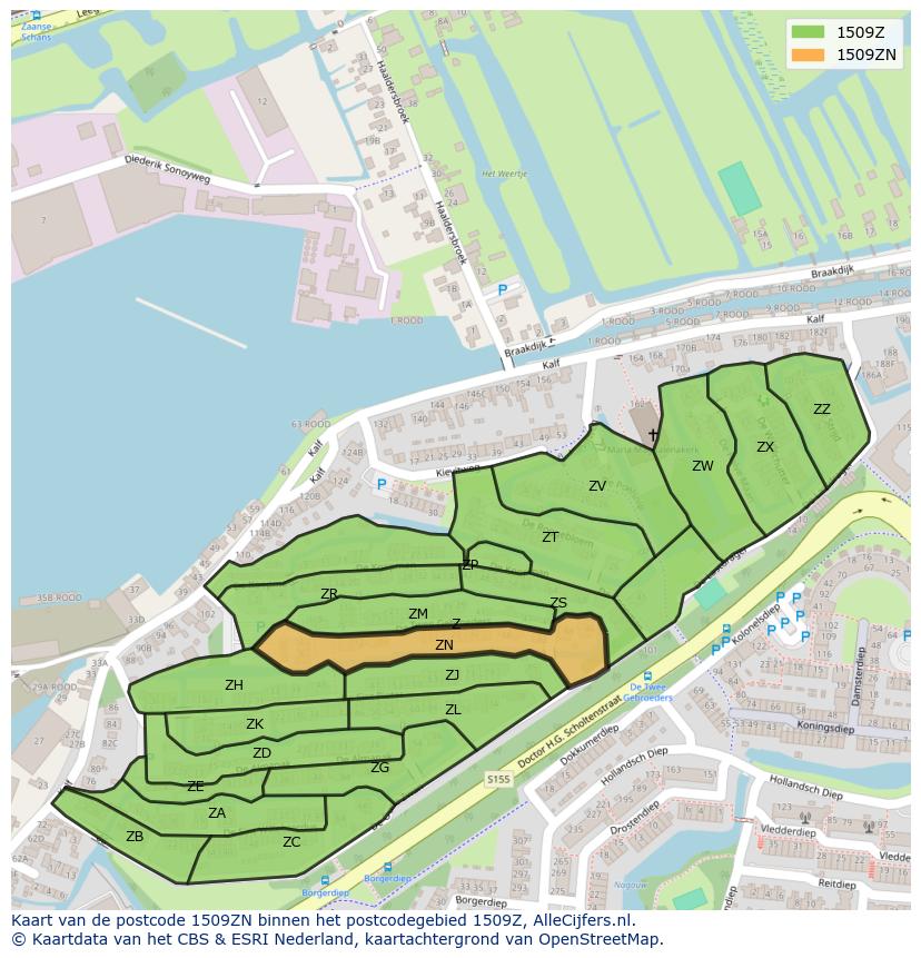 Afbeelding van het postcodegebied 1509 ZN op de kaart.