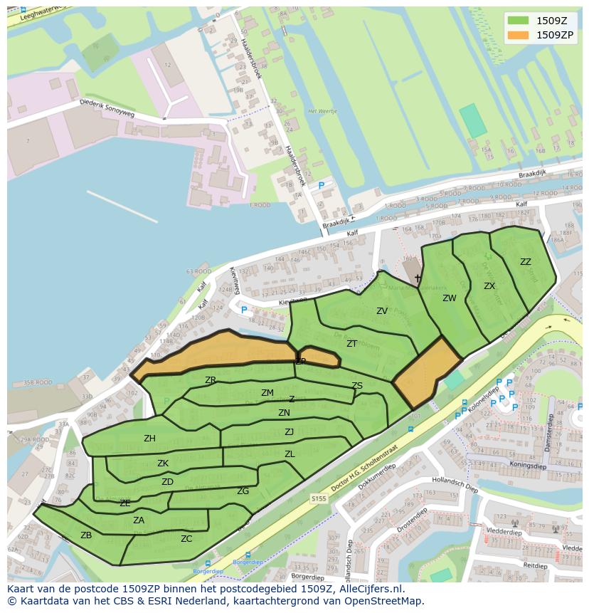 Afbeelding van het postcodegebied 1509 ZP op de kaart.