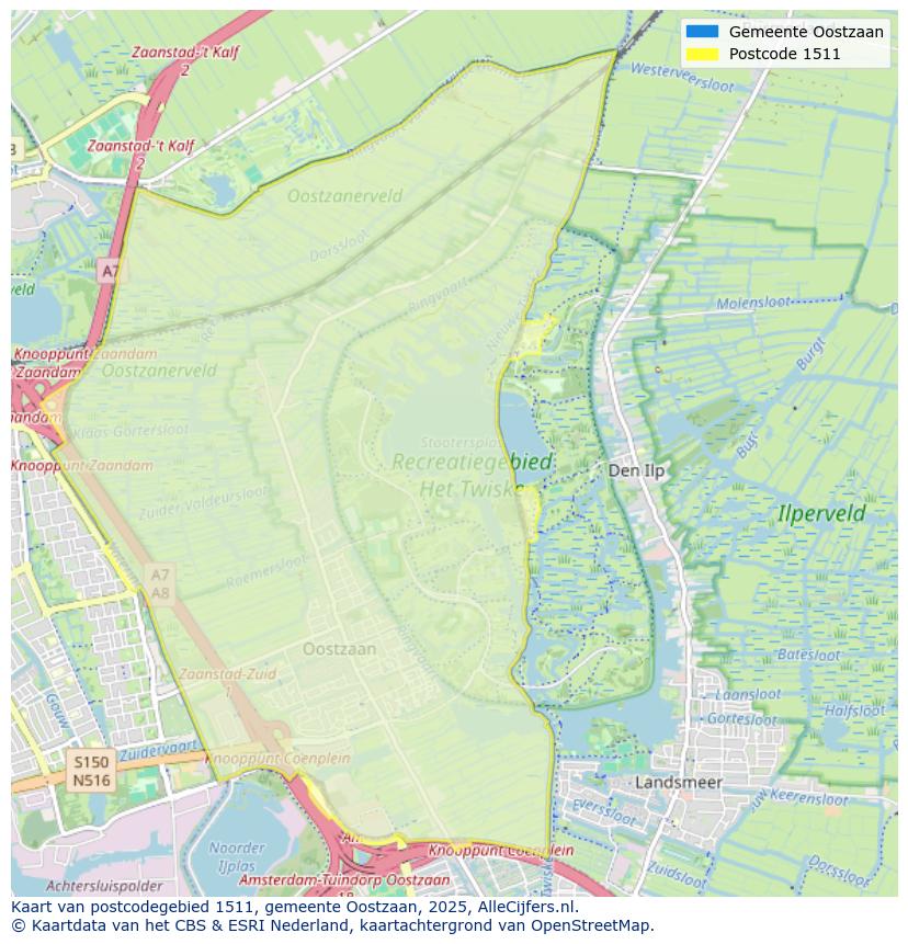 Afbeelding van het postcodegebied 1511 op de kaart.