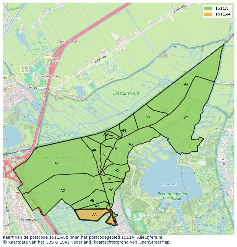 Afbeelding van het postcodegebied 1511 AA op de kaart.