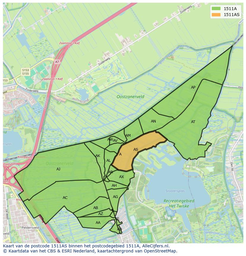 Afbeelding van het postcodegebied 1511 AS op de kaart.