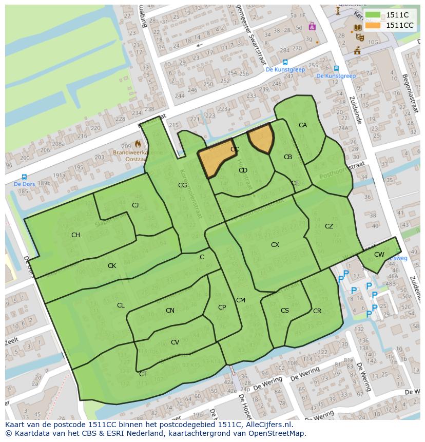 Afbeelding van het postcodegebied 1511 CC op de kaart.