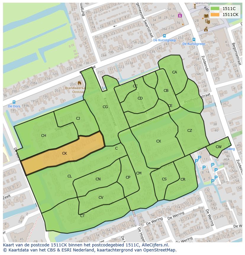 Afbeelding van het postcodegebied 1511 CK op de kaart.